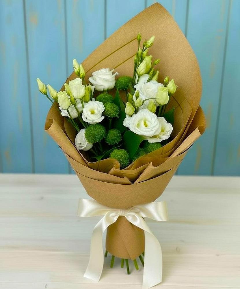 Букет цветов из: Хризантемы и Лизиантусы в Ямном