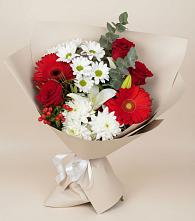 Букет цветов из:  Розы, Хризантемы, Герберы и Лилии в Ямном