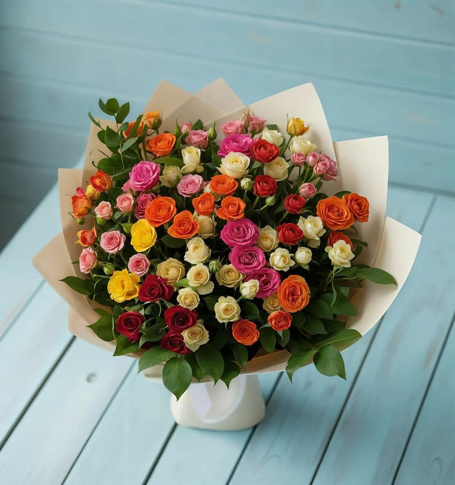 Букет Микс из разноцветных кустовых роз в Ямном