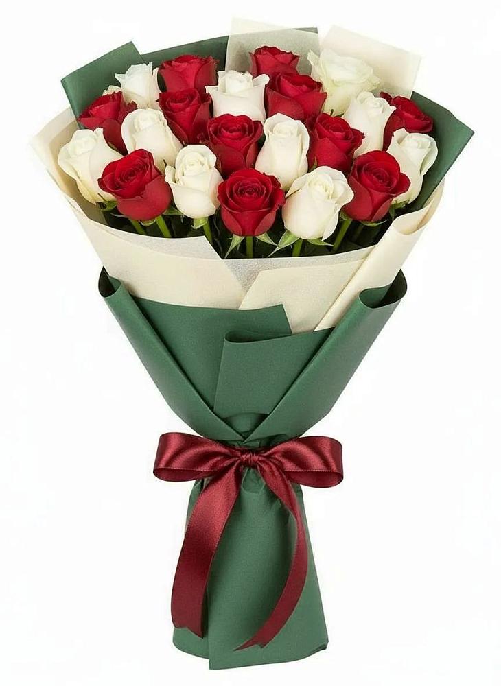 Букет Микс из красных и белых роз в Ямном