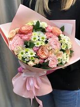 Букет нежные объятья в Ямном Букет цветов из: Гвоздики, Розы и Хризантемы в Ямном