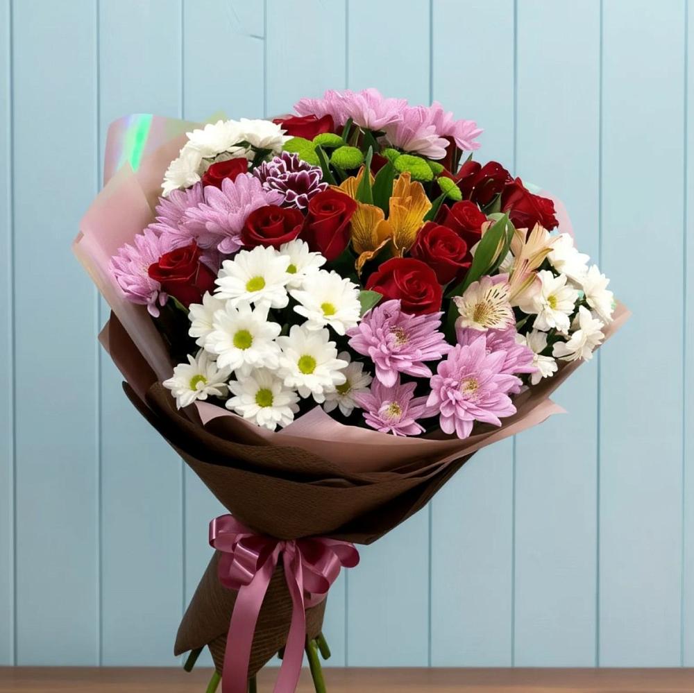 Букет цветов из: Розы, Хризантемы и Альстромерии в Ямном