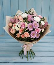 Букет цветов из:  Хризантемы, Розы и Альстромерии в Ямном