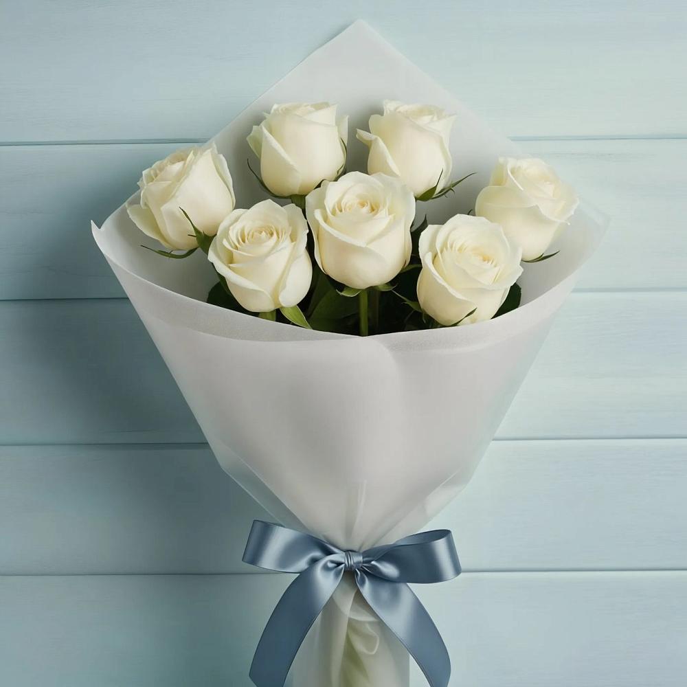 Букет 7 Белых роз Эдлесс Лав в Ямном